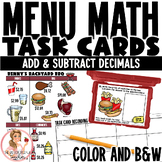 Menu Math | Add & Subtract Decimals Printable Task Cards  