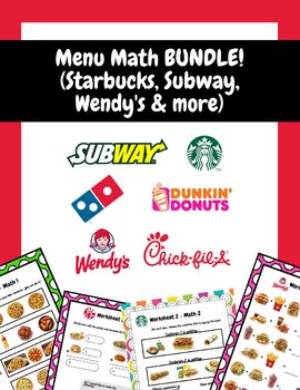 Preview of Menu Math BUNDLE Worksheets / 2nd, 3rd, 4th, 5th Graders Didactic Activity