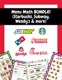 Menu Math BUNDLE Worksheets / 2nd, 3rd, 4th, 5th Graders D