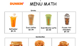Menu Math Bundle(Dunkin Donuts, Jersey Mike's and Applebee's)