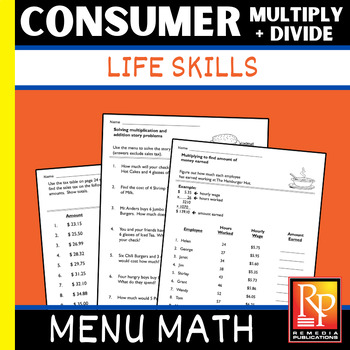 Preview of Menu Math: Consumer Multiplication & Division Math Word Problems Hamburger Hut