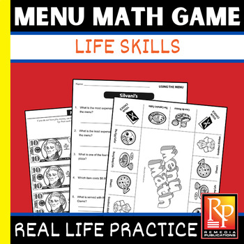 Preview of Menu Math Game & Word Problems - Life Skills - Real World - Fun - Budget - Money