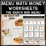 Menu Math Money Worksheets Life Skills Printable NO PREP 