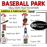 Menu Math Real World Money Baseball Stadium Addition Subtr