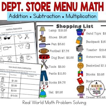 Preview of Menu Math Real World Money Addition Subtraction Multiplication Problem Solving