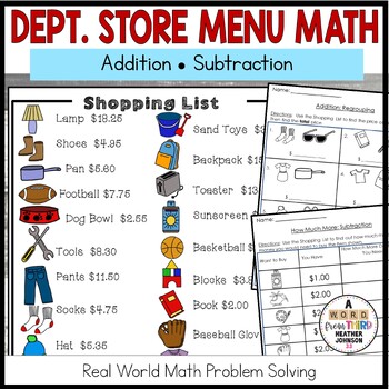 Preview of Menu Math Real World Money Shopping Addition Subtraction Problem Solving