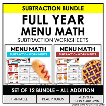 Preview of Menu Math | Making Change | Subtraction Worksheets Bundle for Special Education