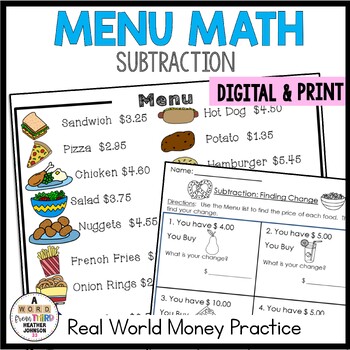 Preview of Menu Math Subtraction Print and Digital Google Slides