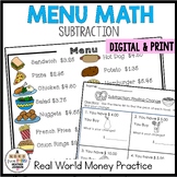 Menu Math Subtraction Print and Digital Google Slides