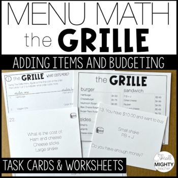Preview of Adding, Budgeting-  Menu Math Activity with Task Cards
