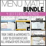Menu Math Worksheet and Task Card BUNDLE
