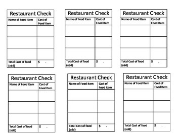 Preview of Menu Money Math Kit with Blank Checks