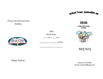 Preview of Menu Style Book Report Template