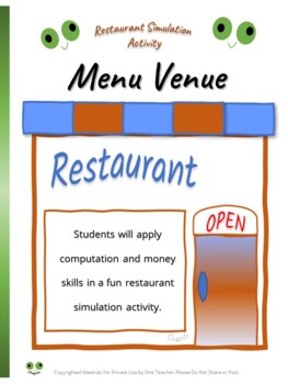 Preview of Menu Venue - Restaurant Simulation Activity