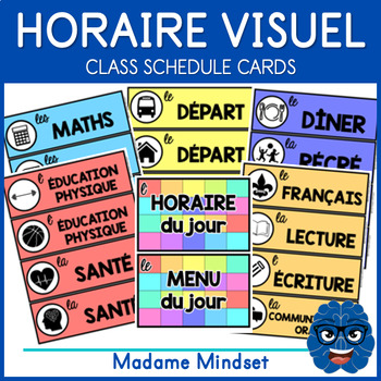 Preview of Menu du jour/ Horaire visuel/ Schedule cards - PASTEL RAINBOW (FRENCH)