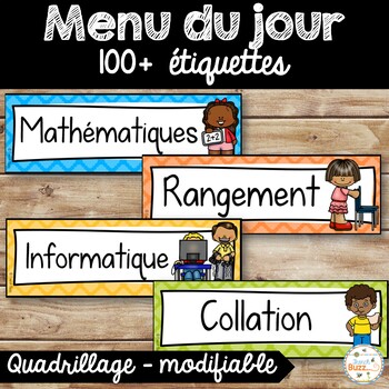 Preview of French Schedule Cards - Menu du jour - matières - emploi du temps - Quadrillage