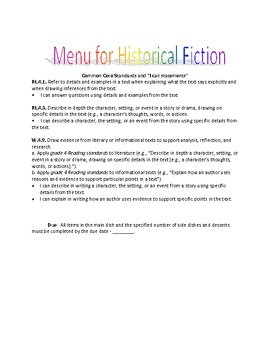 Preview of Menu for Historical Fiction