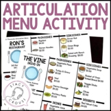 Menu Articulation Activity for Speech Therapy Mixed Groups