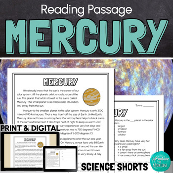 Preview of Mercury Reading Comprehension Passage PRINT and DIGITAL