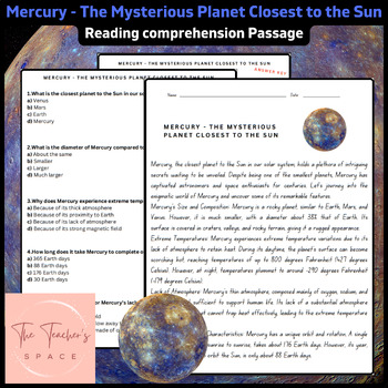 Preview of Mercury - The Mysterious Planet Closest to the Sun Reading comprehension Passage