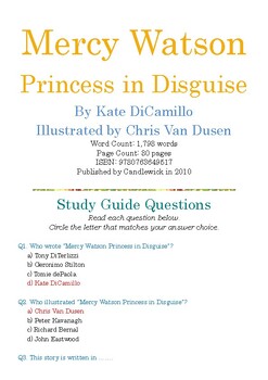 Preview of Mercy Watson Princess in Disguise by Kate DiCamillo; Multiple-Choice Quiz w/Ans