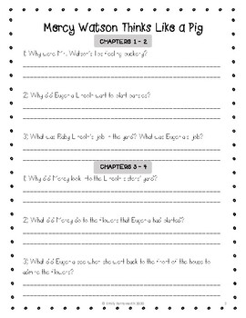 mercy watson thinks like a pig independent reading questions exit tickets