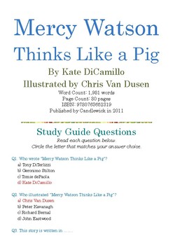 Preview of Mercy Watson Thinks Like a Pig by Kate DiCamillo; Multiple-Choice Quiz w/Ans Key