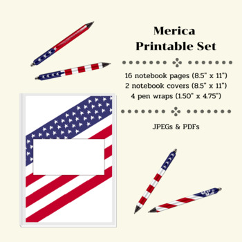 Preview of Merica Printable Set : 2 Journal Covers, 16 Pages, and 4 Pen Wraps
