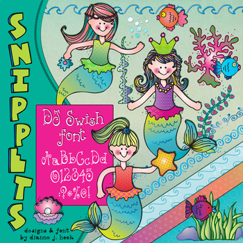 Preview of Mermaid Clip Art Snippets, Under the Sea Borders & DJ Swish Font by DJ Inkers