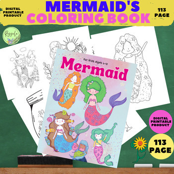 Preview of Mermaid Coloring Book 103 Pages Printable Mermaid Coloring Pages for Girls