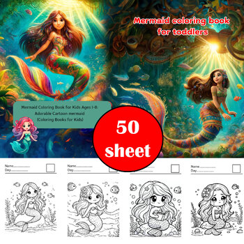 Preview of Mermaid Coloring Book Pages for Girls - Kids Coloring Pages, Easy to Color, Fun