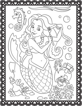 Mermaid Coloring Pages by Town Of Cliparts | TPT