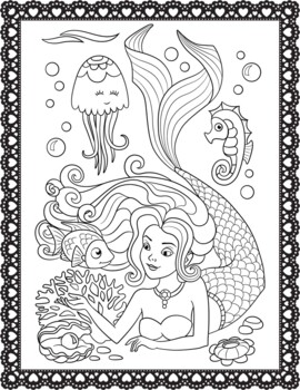 Mermaid Coloring Pages by Town Of Cliparts | TPT