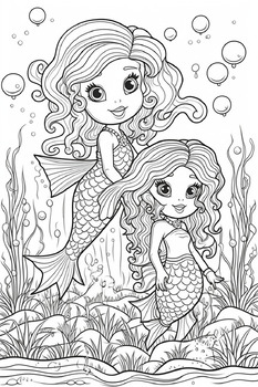 Mermaid Coloring Book/illustrations/digital Download 