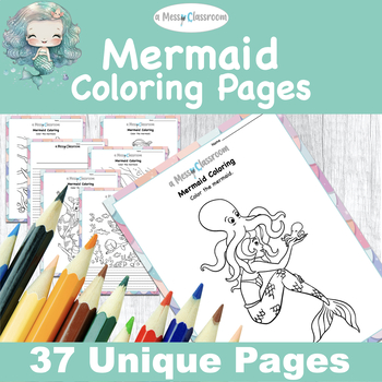 Preview of Mermaid Coloring Pages with Writing Paper including Dolphins, Whales, & Fish