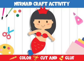 Preview of Mermaid Craft Activity : Color, Cut, and Glue for PreK to 2nd Grade, PDF File
