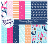 Mermaid Digital Papers or Summer Backgrounds