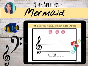 Preview of Mermaid | Digital Treble Clef & Bass Clef Note Spellers