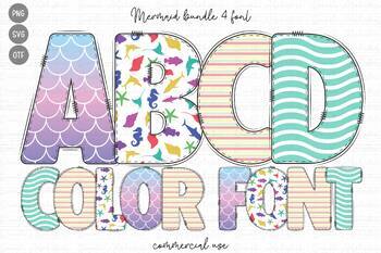 Preview of Mermaid Doodle Alphabet Letters PNG Bundle, Mermaid font,gift for girl