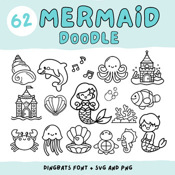 Preview of Mermaid Doodle Font + Outline Clipart