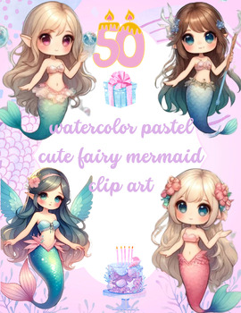 Preview of Mermaid Fairy Magic: Watercolor Clip Art Collection