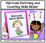 Mermaid Matching and Counting Binder (Colors, Letters, Num