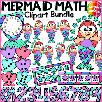 Preview of Mermaid Math Clipart - Clock, Counting, Dice, Frames & Number Clipart