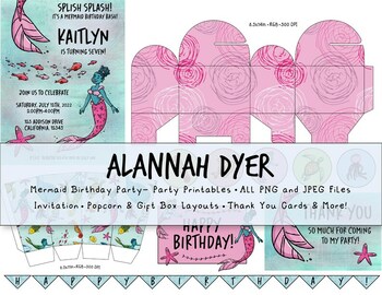 Preview of Mermaid Party Printables| DIGITAL| Cupcake| Clip Art| Happy Birthday Banner| PNG