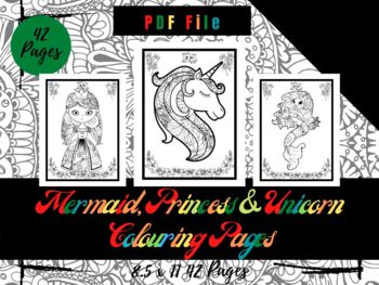 Mermaid Princess And Unicorn Mandala Coloring Pages Sheets Pdf Printable Page