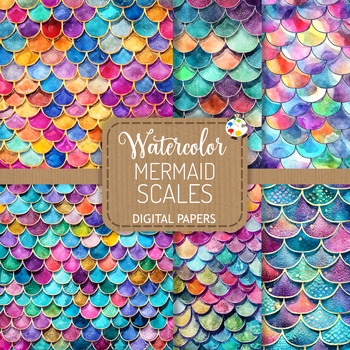 Mermaid Scales - Transparent Watercolor Background Textures by Prawny
