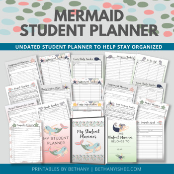 Preview of Mermaid Student Planner | Undated, Printable, 48 Pages