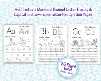 Mermaid Letter Tracing Book: 52 Printable Pages of Alphabet Handwriting  Practice for Preschool and Kindergarten (Instant Download) 