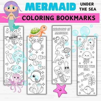 Preview of Mermaid Under The Sea Coloring Bookmarks- Printable