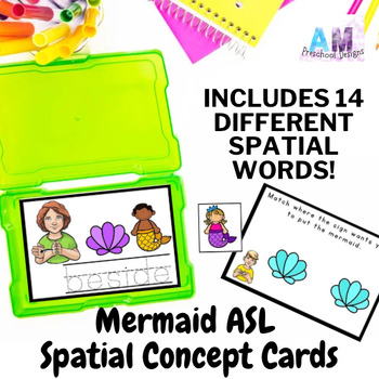 Preview of Mermaid Under the Sea Spatial Concepts Preposition Worksheets - ASL Vocab Cards